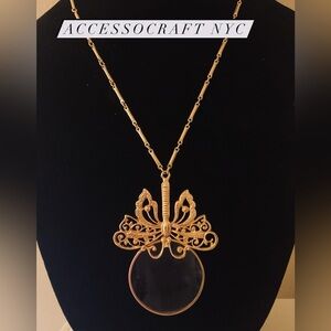 #201 Vintage Accessocraft NYC Butterfly Magnifying Glass Necklace
